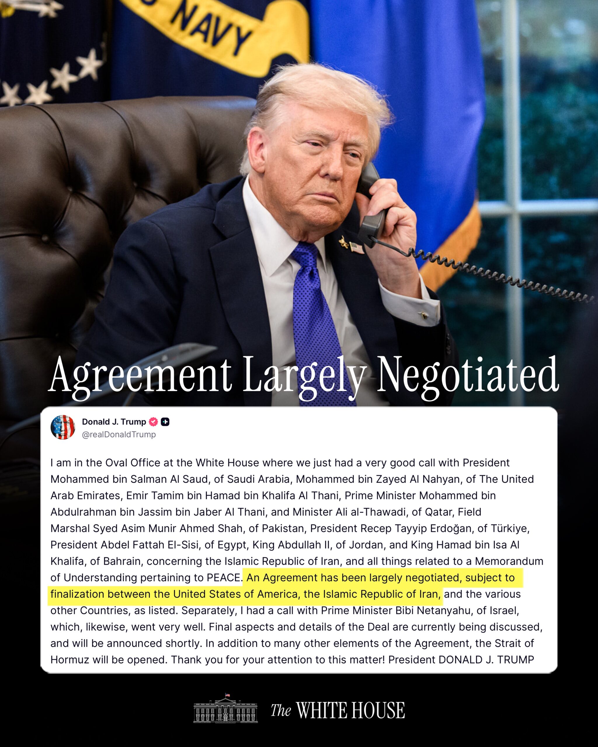 FRAMEWORK FOR PEACE: US AND IRAN NEGOTIATE DRAFT MEMORANDUM TO END REGIONAL WAR AND REOPEN STRAIT OF HORMUZ