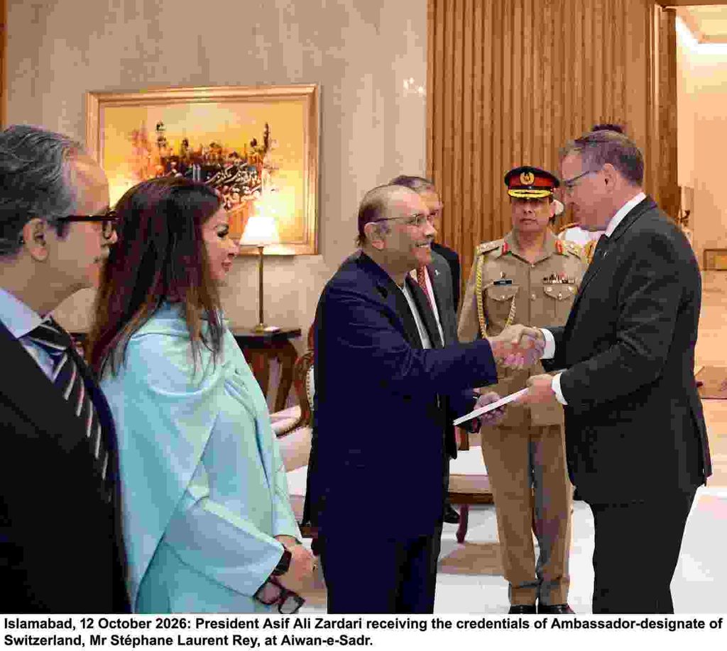 President Asif Ali Zardari receiving diplomatic credentials at Aiwan-e-Sadr in Islamabad.