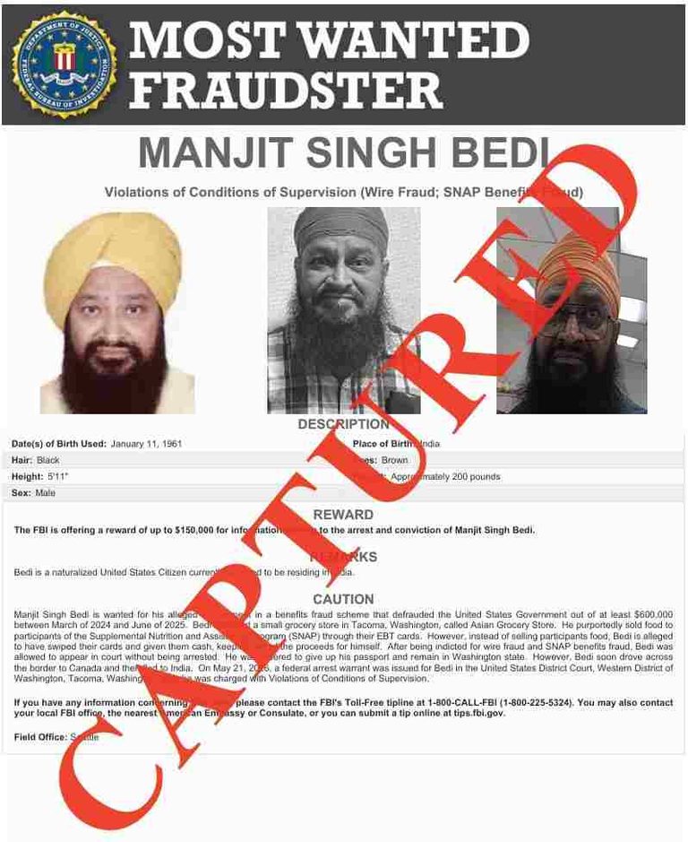 Manjit Singh Bedi Extradited: FBI Most Wanted Fraudster Returned to US